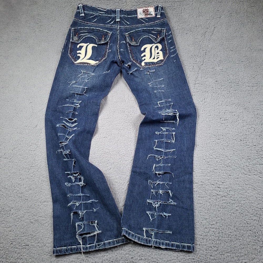 Laguna Beach Jeans 34x33 Denim LB Skull Big Stitch Streetwear Grunge THRASHED